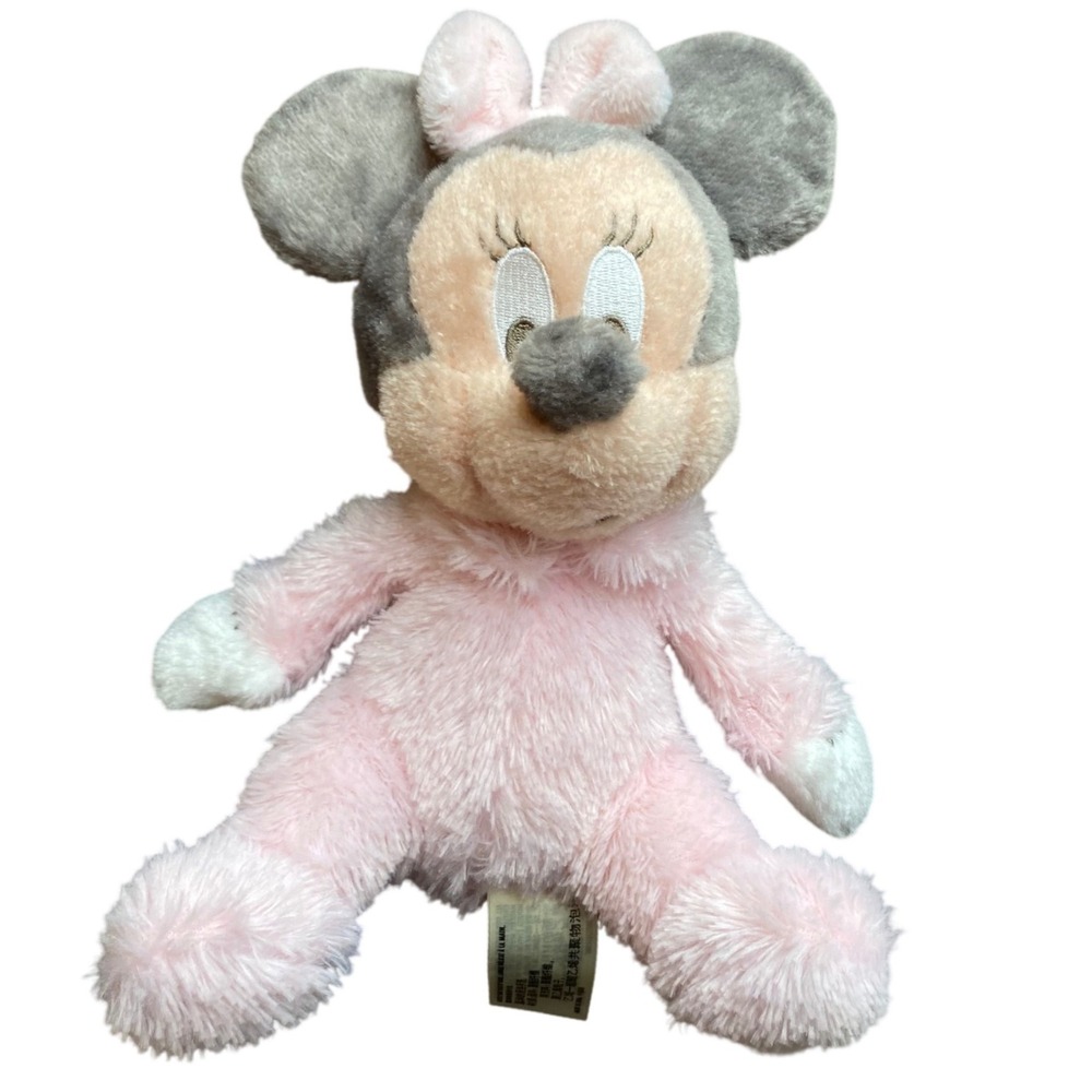 Disney Parks 9 in. Baby Minnie Mouse Pink Pastel Plush Rattle Chimes Lovey Soft